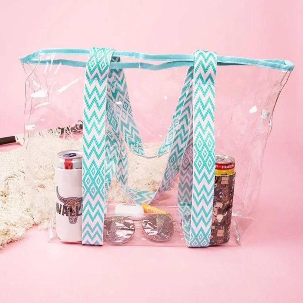 Clear Festival Stadium Concert Tote Bag With Aztec Print Straps NWT
